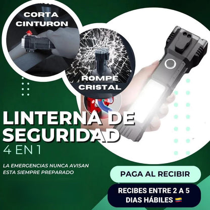 LINTERNA TÁCTICA DE SEGURIDAD 4 EN 1 RECARGABLE