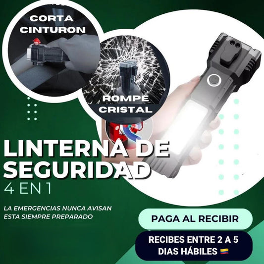 LINTERNA TÁCTICA DE SEGURIDAD 4 EN 1 RECARGABLE